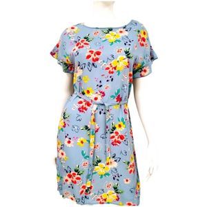 Beach Lunch Lounge Blue Floral Shift Dress Small
